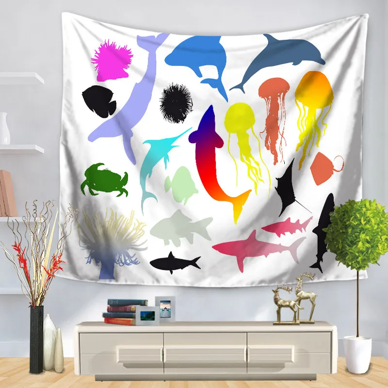 Настенный гобелен с рисунком морского организма морская лошадь дельфин домашнее
