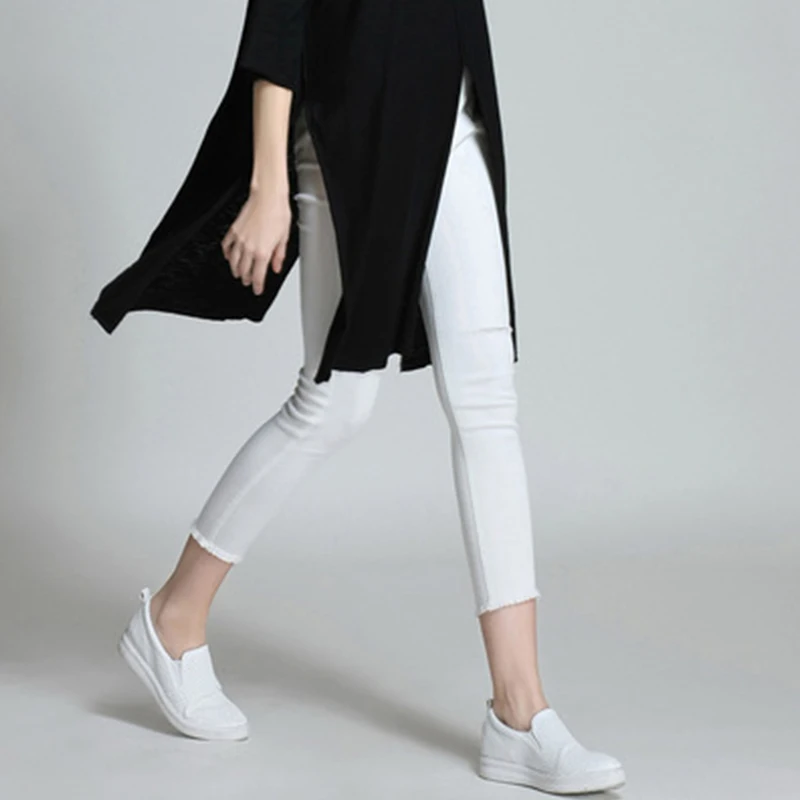 

2021 summer new plus size women's pants, ripped holes and thin stretch nine-point leggings