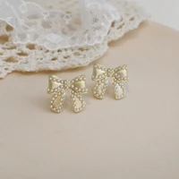 yaologe new gold color bowknot pearl stud earrings brincos vintage trendy earrings 2021 gift for women fashion jewelry oorbellen