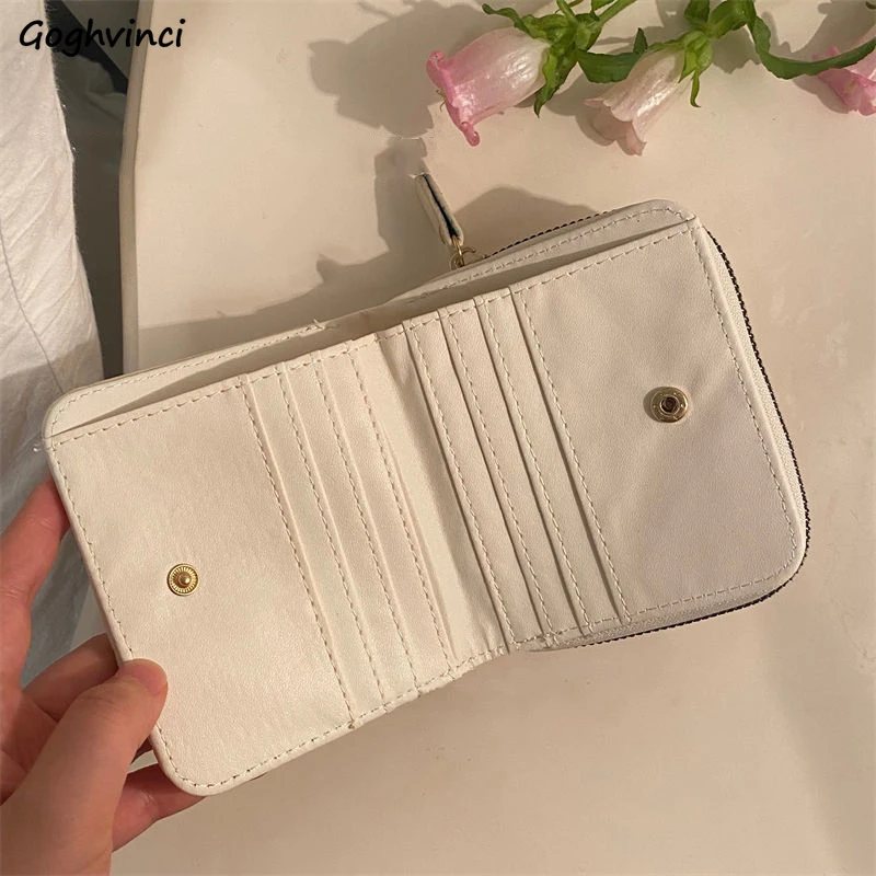 

Women Wallets Thread PU Short Wallet Students Simple Cards Money Bag Portable Zipper Korean Style Elegant Purses Ins Retro Chic