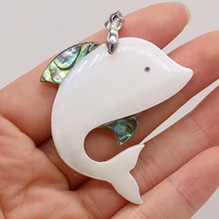 natural freshwater white shell dolphin pendant handmade crafts diy necklace jewelry accessories gift making for woman 45x50mm