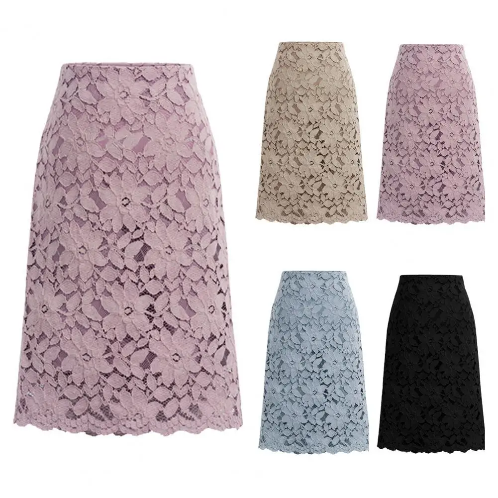 Lady Casual Lace A-line Bodycon Skirt Women A-line Skirt Knee Length for Daily Wear