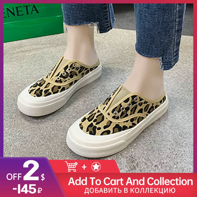 

Canvas Shoes Women's New Fashion Platform Slippers Plover Case Grain Leopard Print Sandals Skateboarding Shoe Canvas Women