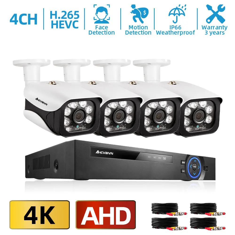 

AHCVBIVN 8.0MP Night Vision Surveillance System 4CH H.265+ P2P 4K AHD DVR In/Outdoor Waterproof Home CCTV Camera Infrared light