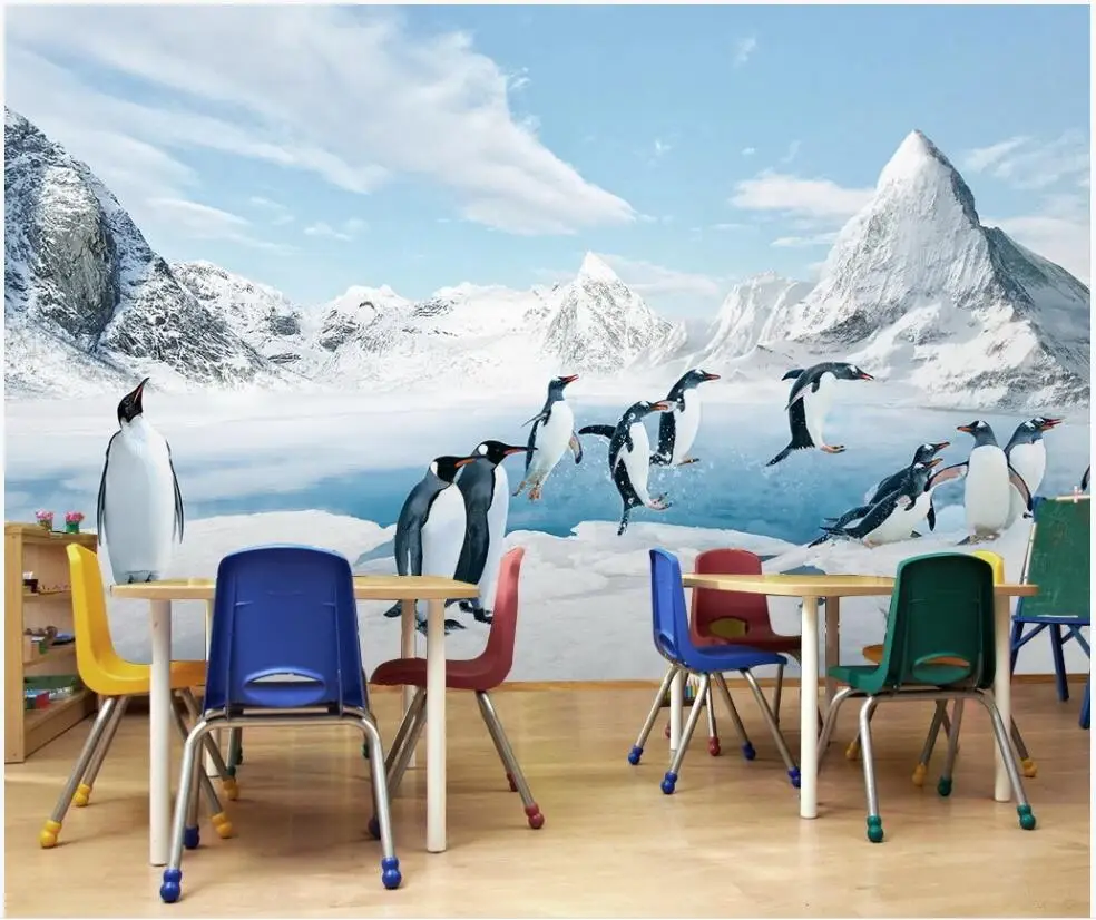Custom photo 3d wallpaper Antarctic penguins ice and snow animals living room home decor wall murals for walls 3 d | Обустройство