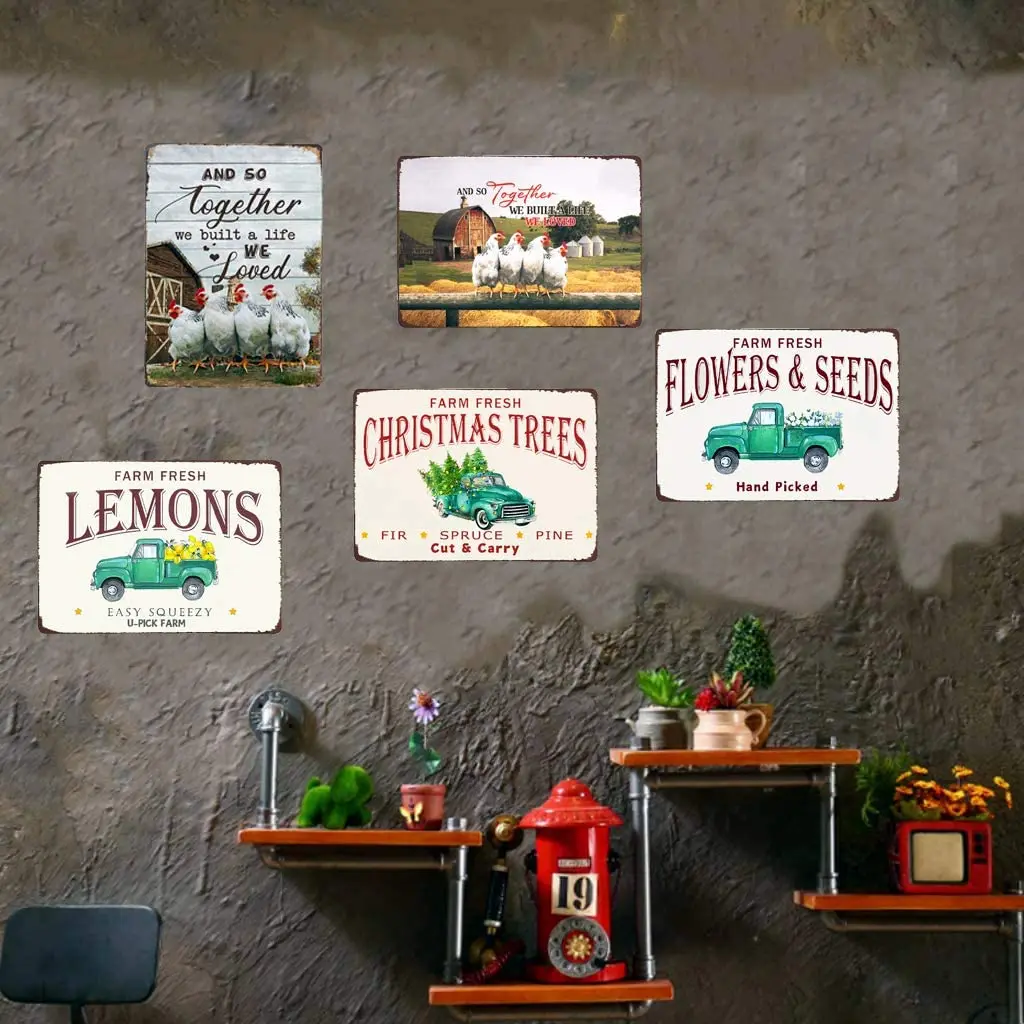 

Super durable Metal Sign Farm Chicken we Built a Life tin Signs Vintage Farm Garden bar Cafe Kitchen Home Wall 8x12 inch