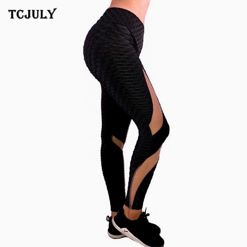 TCJULY сетчатые Лоскутные однотонные леггинсы пуш-ап с высокой талией эластичные