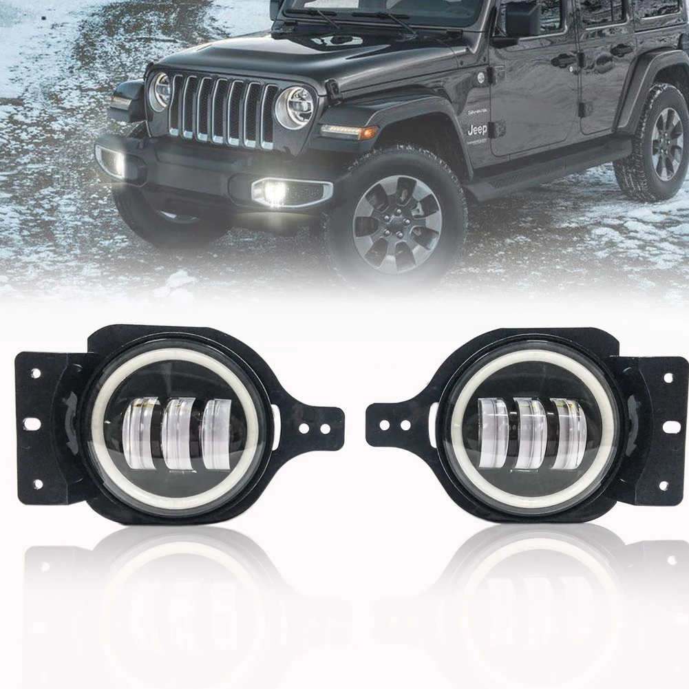 

Новый 4 "круглый светодиодный фонарь светильник Противотуманные огни Halo DRL для Jeep Wrangler JL 2018 2019 удлиненный держатель серии Upgraded с белыми фикса...