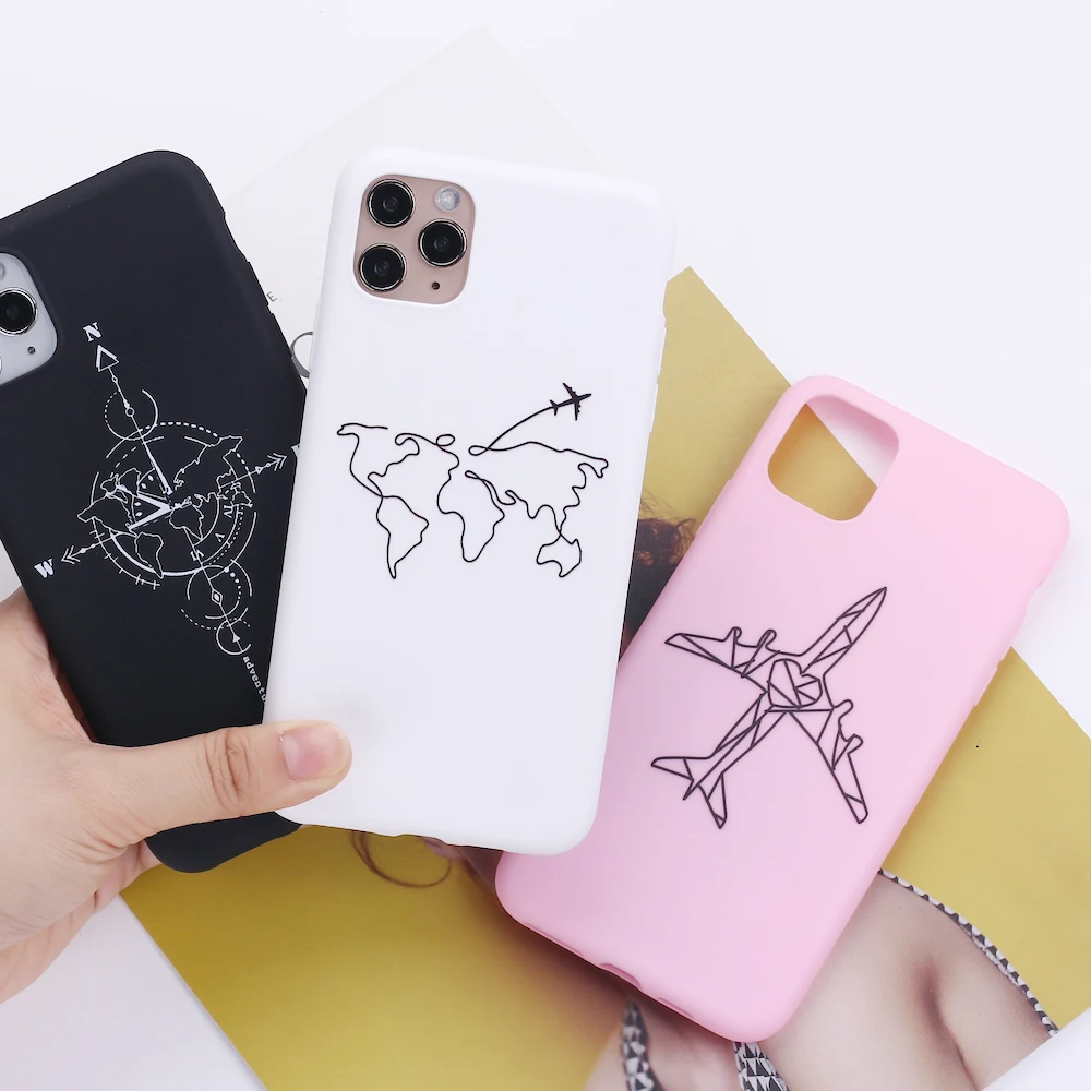 

World Map Compass Flight Adventure Phone Cover For iPhone 11 Pro Max X XS XR Max 7 8 7Plus 8Plus 6S SE Soft Silicone Candy Case