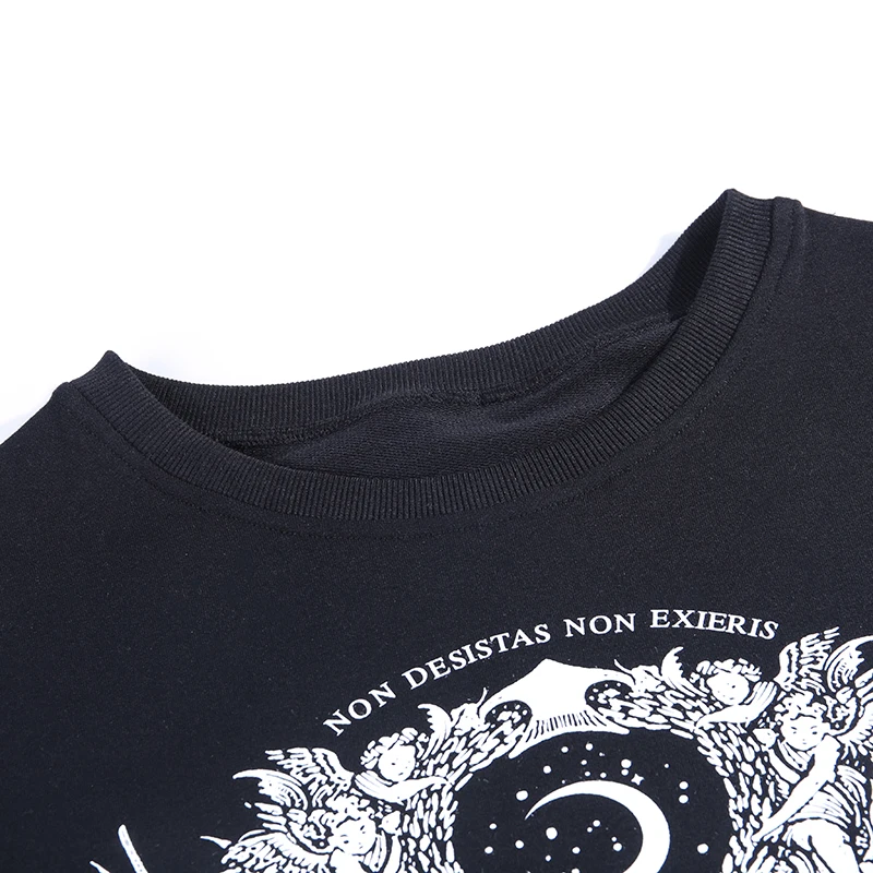 Женская футболка в стиле хип-хоп черная с длинным рукавом и принтом | одежда