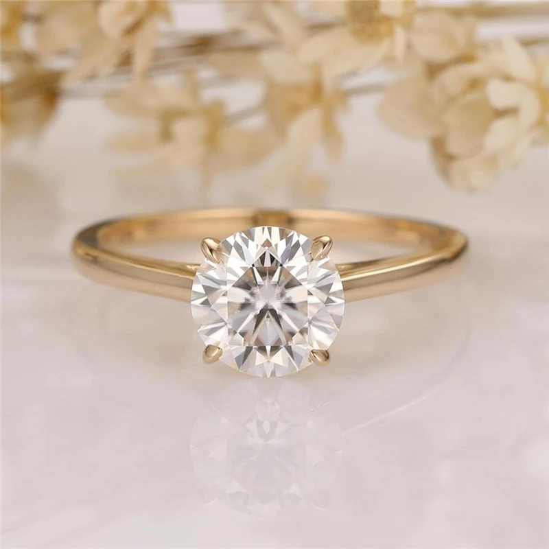 

RandH 18K Yellow Gold 6.5mm 1.0CARAT Round Brialliant Heart Arrow Cut Moissanite Women's Solitaire Four Prong Ring Women