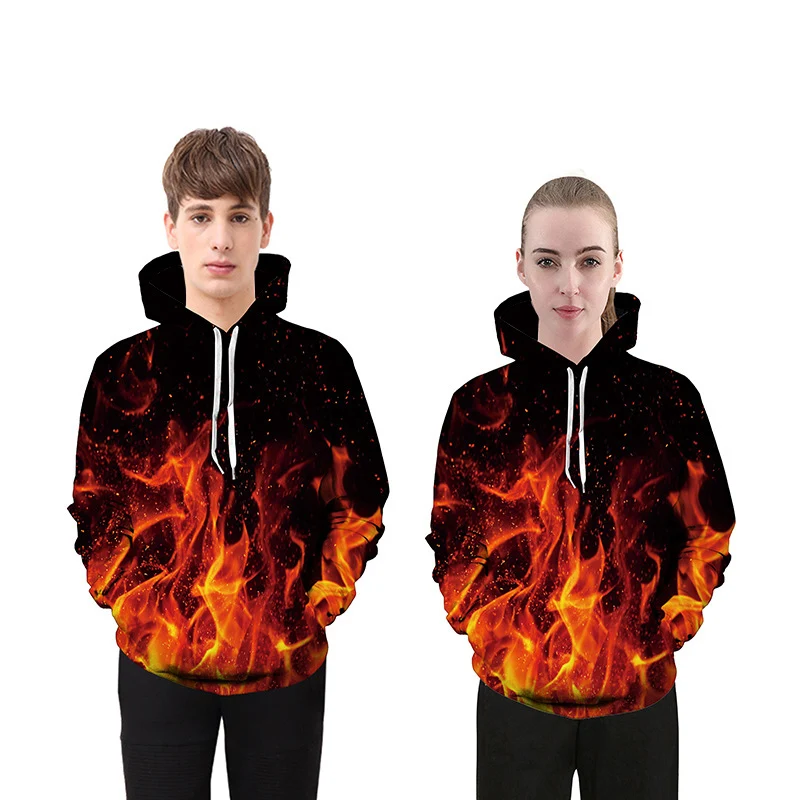 Мужская толстовка с капюшоном черная свободная 3D принтом огненной Галактики