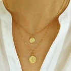 Старинные резные монета ожерелье для женщин модные золотые Цвет медальон Ожерелье Подвеска со слоями ожерелья