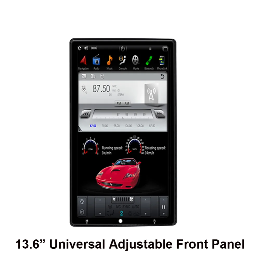 

13.6 Inch Universal Adjustable Front Panel Tesla Style Screen Android 11 Car GPS Navigation Car Radio Player Head Unit With BT