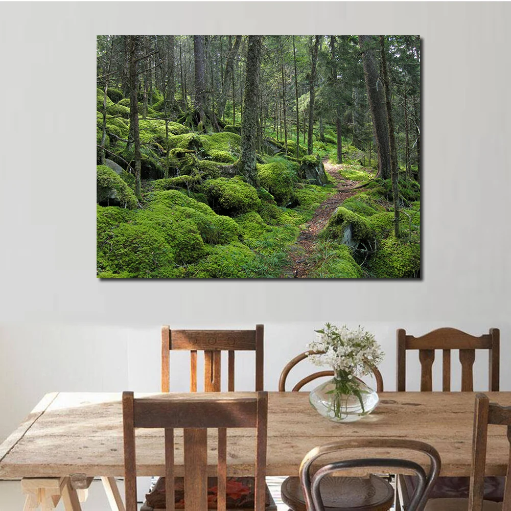 

Настенная картина JQHYART с зелеными деревьями, пейзаж, картины на холсте, современные настенные картины для гостиной, домашний декор, без рамк...