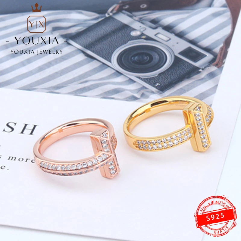 

Модное изысканное кольцо из серебра 925 пробы в форме буквы т с двойным рядом бриллиантов, 1:1