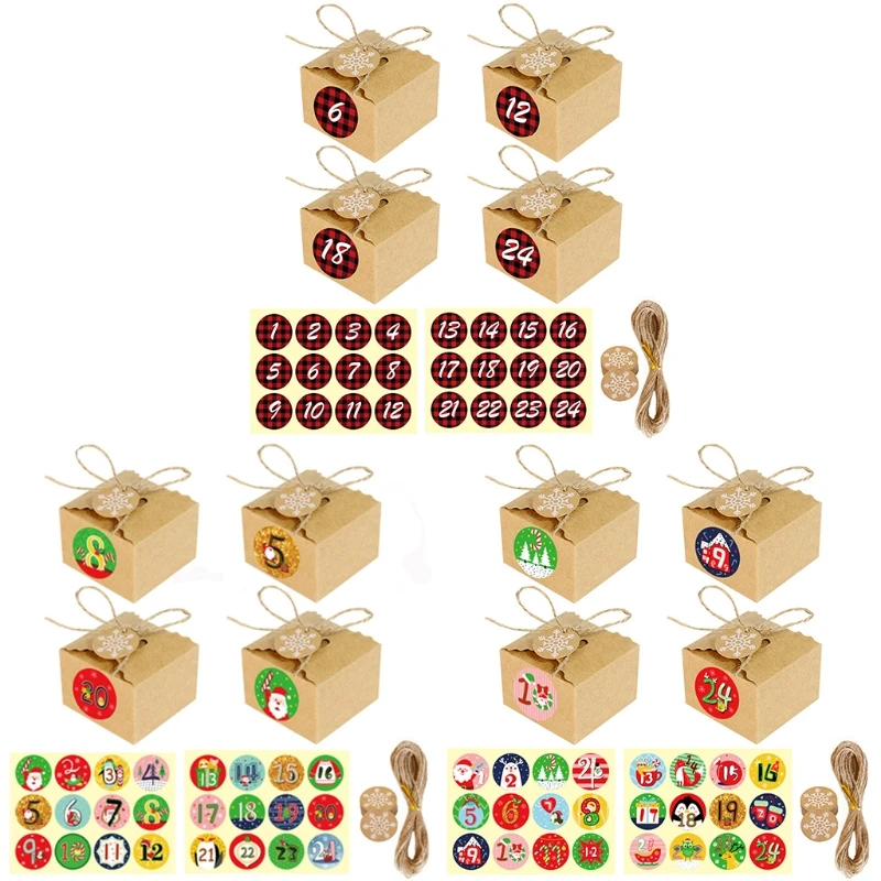 

B03D, 24 упаковки, подарок для детей, подростков, коробки из крафт-бумаги, рождественские подарочные пакеты для конфет, мешочек