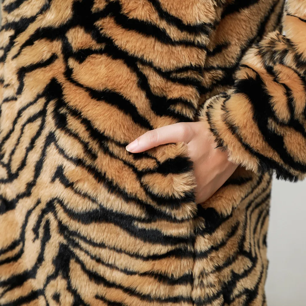 Женская зимняя куртка с капюшоном и принтом тигра свободный плюшевый кардиган из