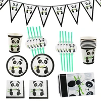 82pcsset panda cutlery set disposable tableware party decoration plates baby shower childrens day christmas birthday supplies