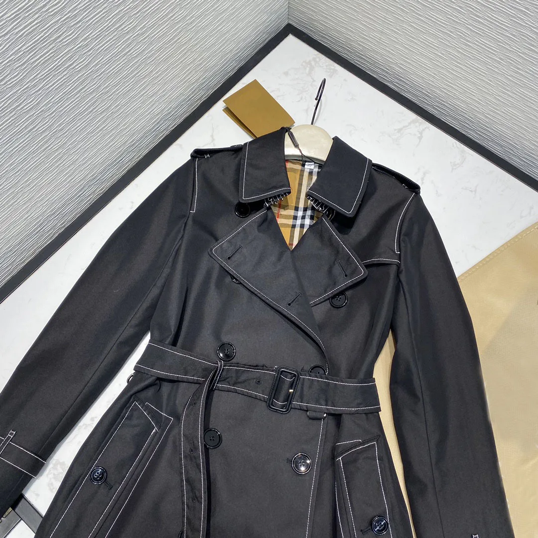 

High-end Brand Long Trench Coats Women Top Fabric 3D Cut Lapel Long Sleeve Double Breasted Sashes Slim Trench Coats Autumn 2021