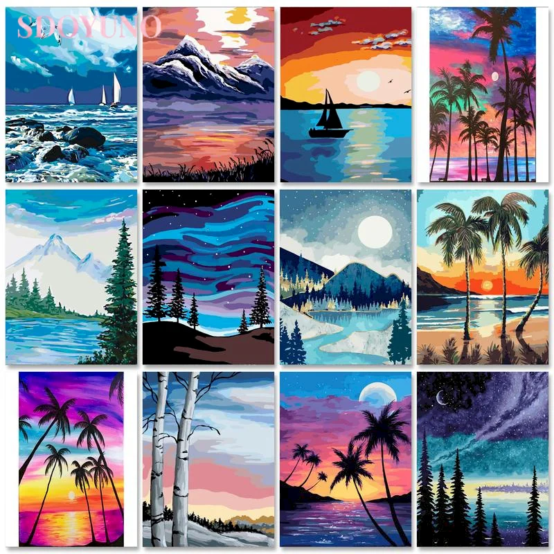 

SDOYUNO Paint By Number Tree Scenery HandPainted Kits Drawing Canvas Pictures Home Decoration Oil Painting Summer Gift
