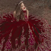 burgundy velvet princess quinceanera dress ball gown sequins lace applique vestido mexicano style sweet 15 prom gown