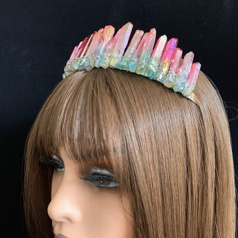 Необычные Радуга тиара с украшением в виде кристаллов необработанные природные