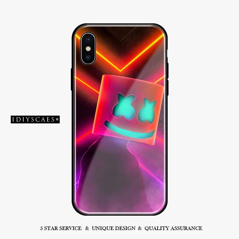 

DJ Marshmello neon tempered glass soft silicone Phone case shell cover For iPhone 6 6S 7 8 Plus X Xr Xs 11 Pro Max