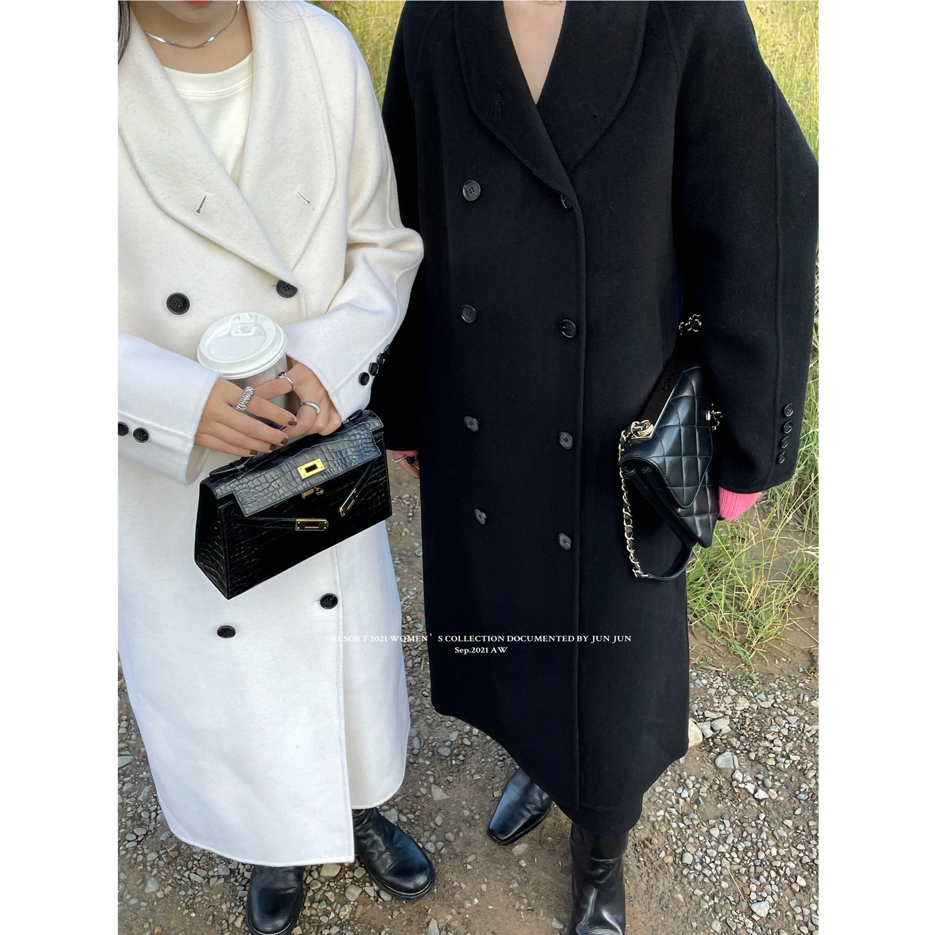 

Dream DT class simple double row button wool coat women's 2021 new winter coat double faced coat