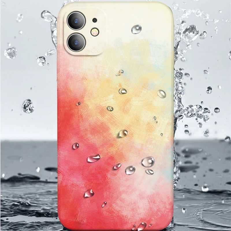 

Liquid Silicone Luxury Square Watercolor Case For Apple iPhone 12 11 Pro Max X XR XS Max Painti Colorful Gradient Soft Cover