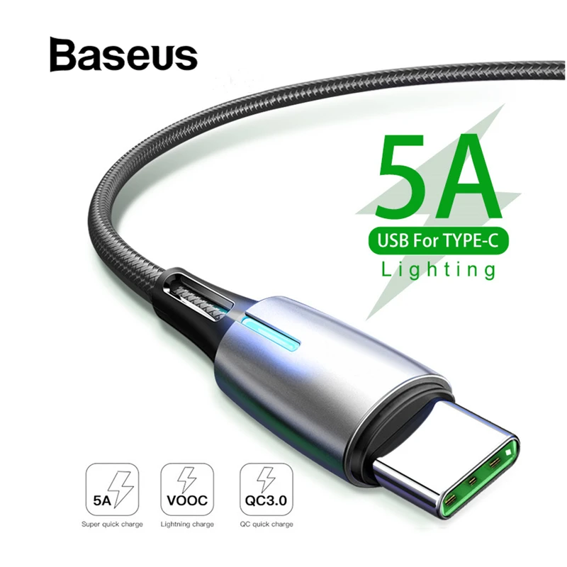 Кабель usb type C Baseus для huawei P20 P30 mate 30 Pro Supecharge type C кабель Quick Charge 3,0+ VOOC Быстрый кабель Chagring USB-C