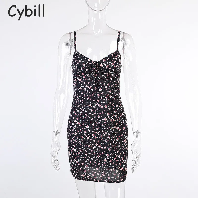 

Cybill Print Floral Mini Short Sundress Women Spaghetti Strap Bodycon Summer Dress High Waist Casual Dresses