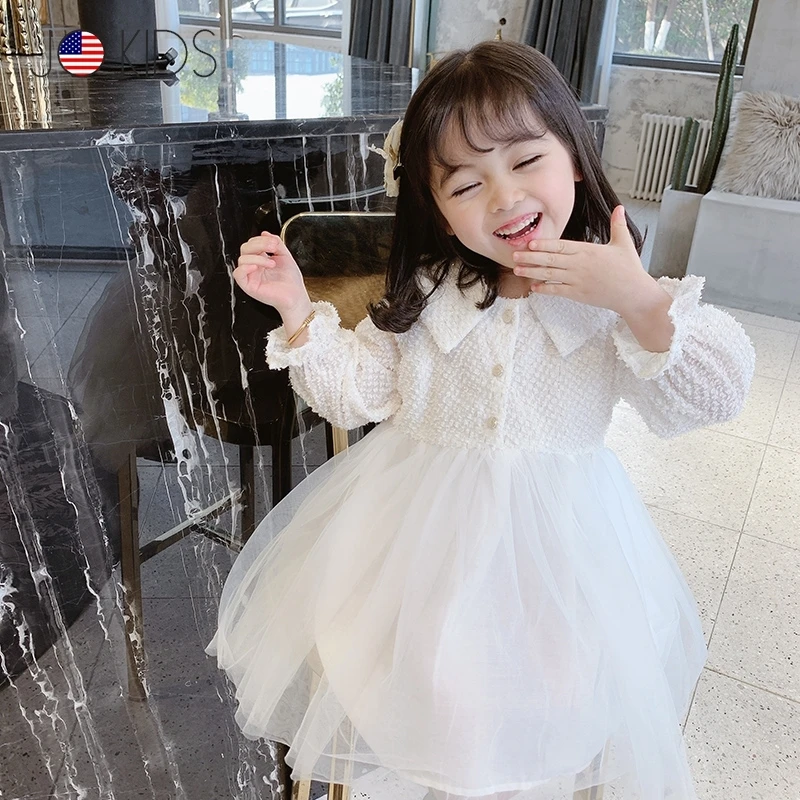 

Beige Children Spring Summer Kids Baby Girls Dresses Trendy Costume Ruffle Princess Birthday Party High Quality