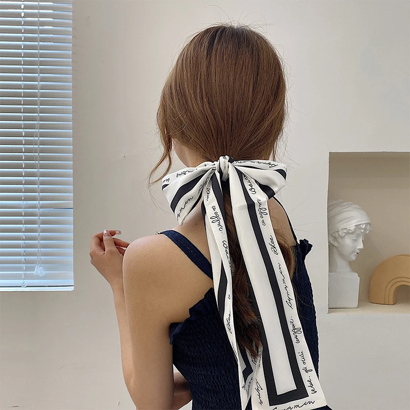 

2pcs Long Ribbon Hair Bands For Women Korean Printing Ponytail Hair Accessories Fashion Silk Scarf Headband Girl Summer Headwear