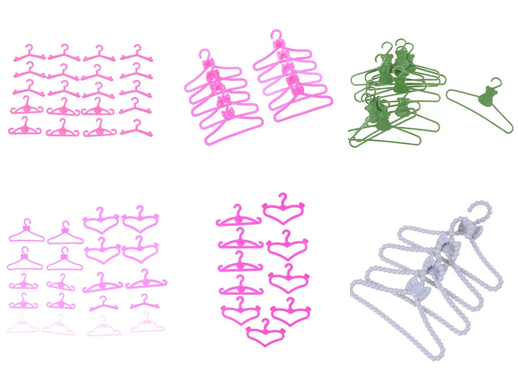 

10/12/20PCS Play House Girls' Gift Pink Color Hangers Accessories For Barbie Doll Clothes Dress Outfit Skirt Shoes Pretend Toy
