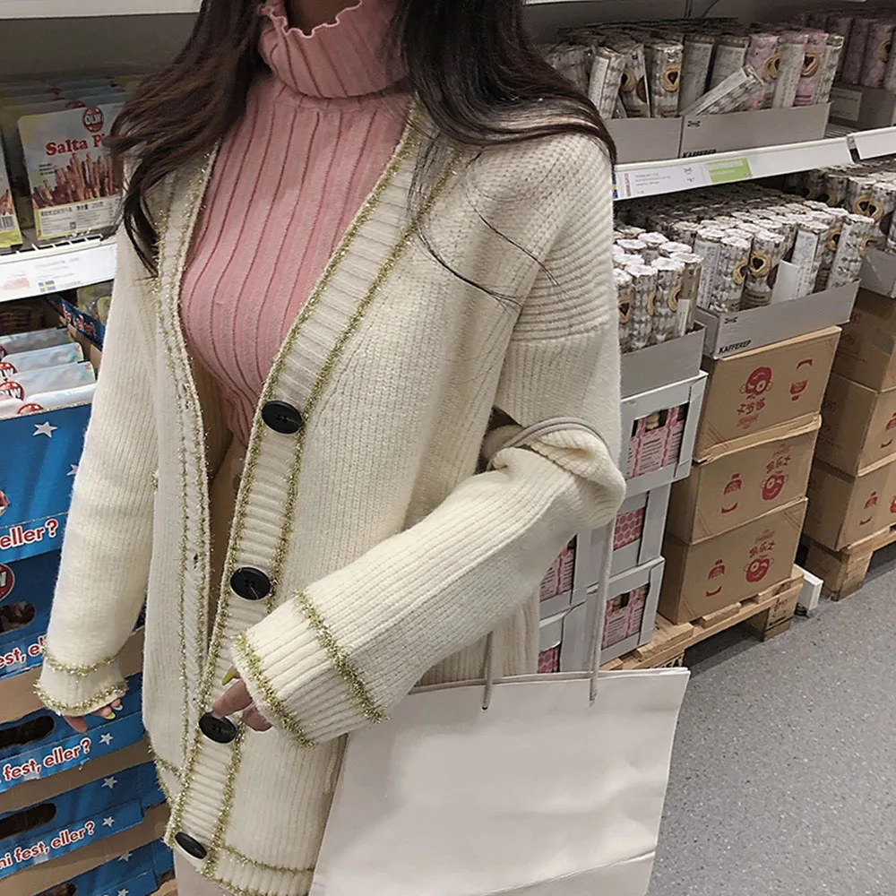 

Korean Version Japanese Sweater Spring Autumn Fashion Temperament Loose Casual Knitting Single-breasted Long Sleeve 2021