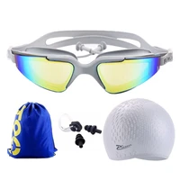 adult swimming glasses earplug set waterproof silicone cap carry bag anti fog uv pool water diving goggles eyewear