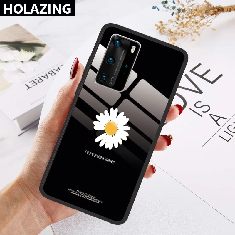 Case For Huawei P40 Lite Pro P30 P20 Daisy Pattern Tempered Glass Soft TPU Back Cover Phone Cases | Мобильные телефоны и