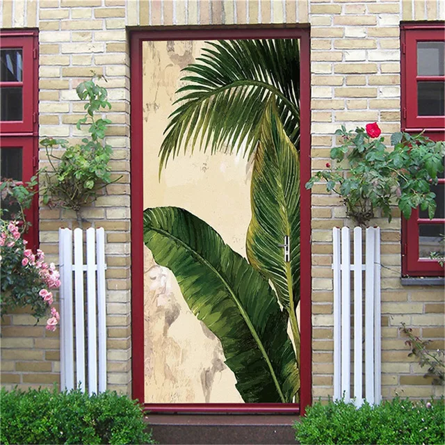 

Декоративные дверные наклейки, дверные наклейки для спальни, гостиной, деревянная доска с растениями и зелеными листьями, текстурные домаш...