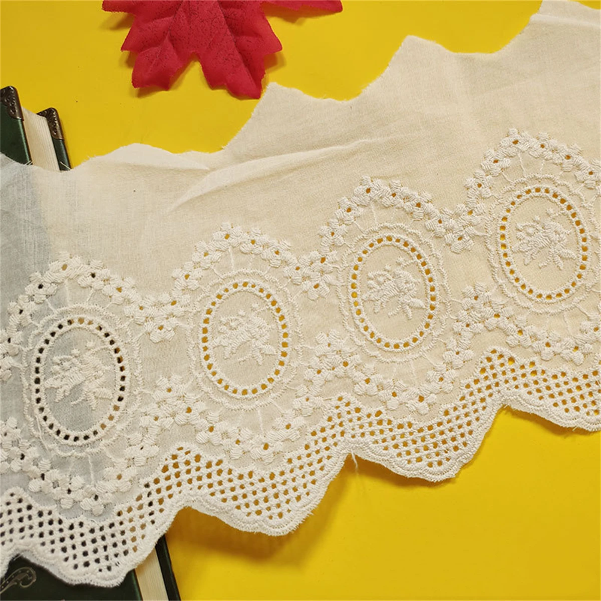 

Milky White Vintage Cotton Cloth Width 12.5CM Embroidered Sewing Fabric Craft