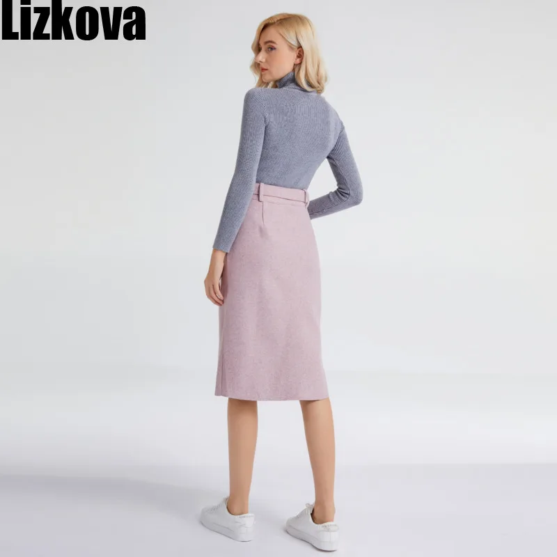 Женская юбка карандаш Lizkova розовая с высокой талией и разрезом элегантная