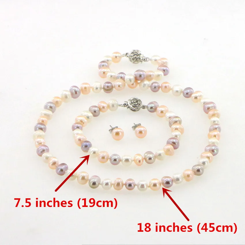 WUBIANLU 4 colors 7-8mm Pink Pearl Necklace Bracelet Earring Sets Women Jewelry Making Design Fashion Style Girl Gift Wholesale images - 6