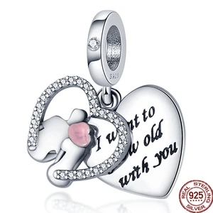 plata charms of ley 925 silver Sweet Couple Heart shaped Beads Fit Original 925 Pandora Bracelet Making DIY Women Jewelry