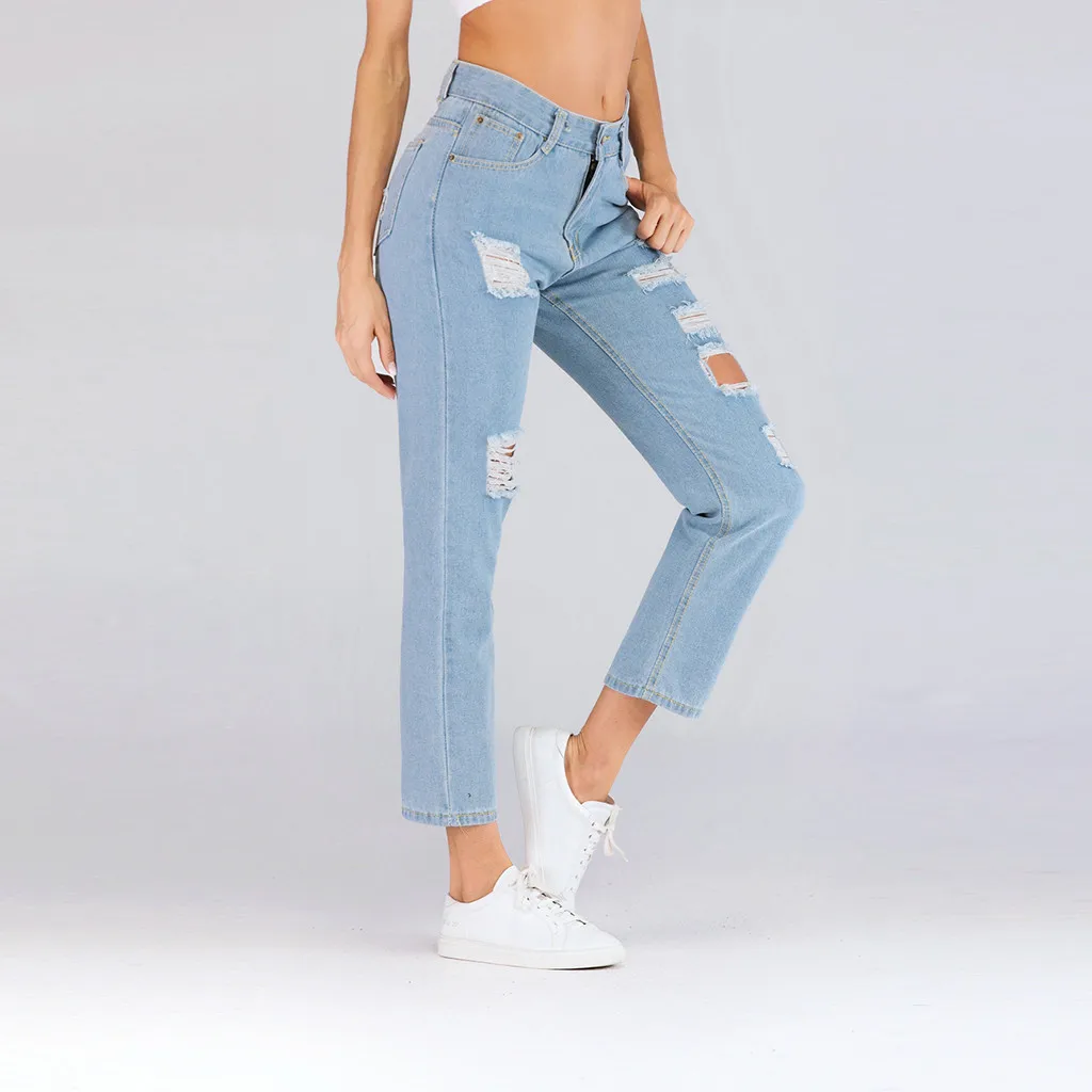 SAGACE женские обтягивающие рваные джинсовые брюки со средней талией Длинные