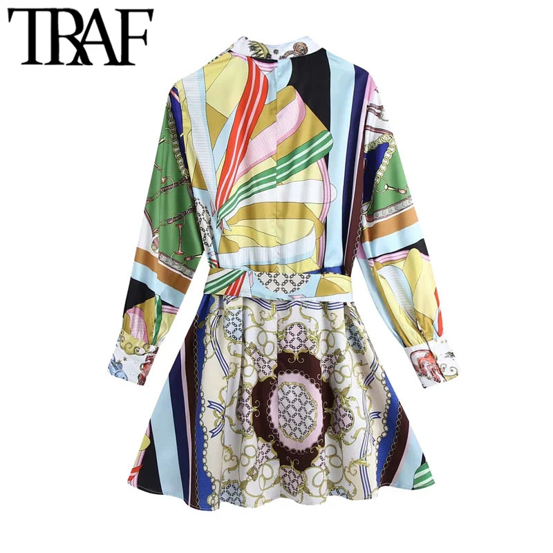 

lt Chain Print Mini Dress Vintage Long Sleeve Button-up Female Dresses Vestidos Mujer Women Chic Fashion With Be