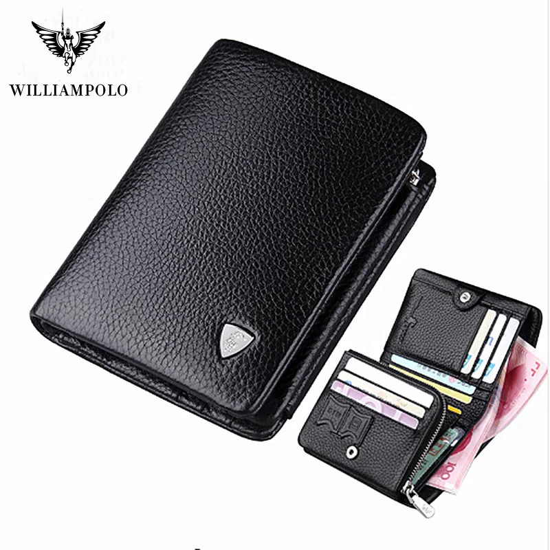 Кожаный кошелек на молнии с карманом для монет держатель карт мужские кошельки