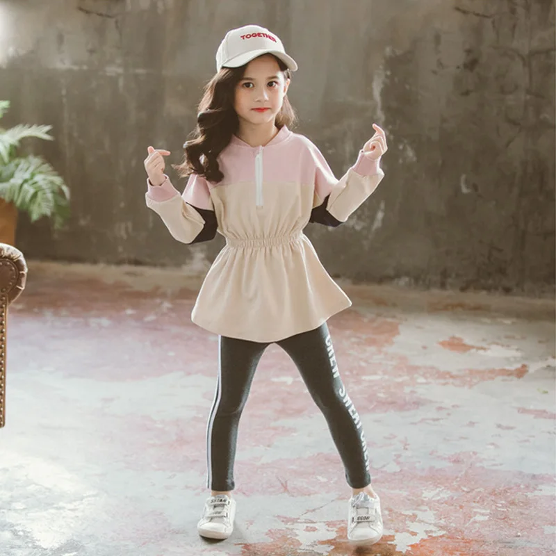 Комплект одежды для девочек свитшот с длинным рукавом и отстрочкой на талии