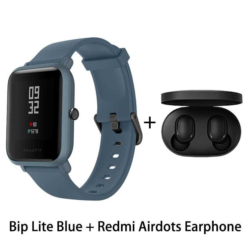 blue add airdots Оригинальные Смарт-часы Amazfit Huami Bip Lite 2, gps, 45 дней, батарея глонесс, пульсометр, умные часы HUAMI, глобальная версия - Цвет: blue add airdots