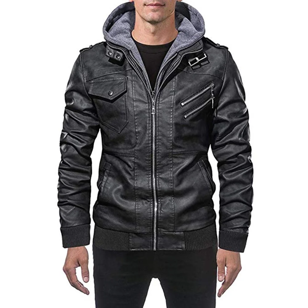 

NEW Men Tactical PU Leather Jacket Autumn Winter Military Bomber Jacket Slim Fit Casual Hooded Motorcycle Jacket Windbreaker F