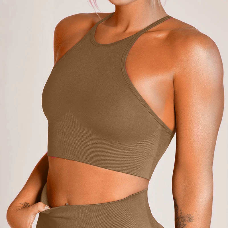 

ASHEYWR Sexy Halter Bras Women Seamless Breathable Knit Push Up Bra Fitness Shockproof High Elastic Gather Underwear Female